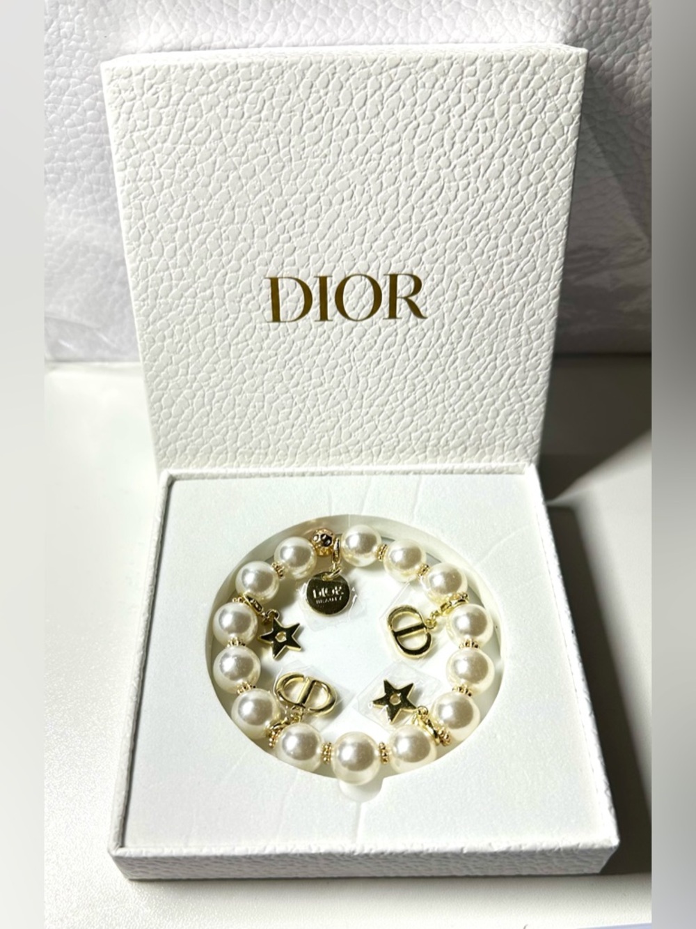 Dior White Faux Pearl Charm Bracelet  VIP Gift NWB